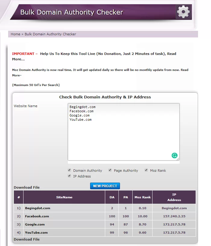 Bulk Domain Authority Checker