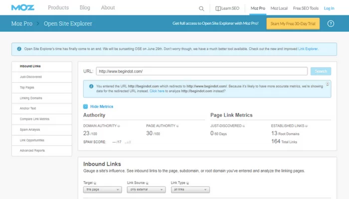 Moz Link Explorer