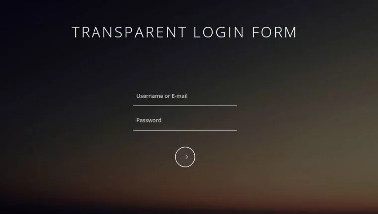 Formulário de login transparente