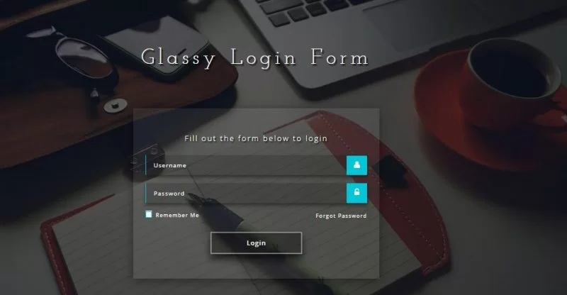 Formulário de login do Glassy