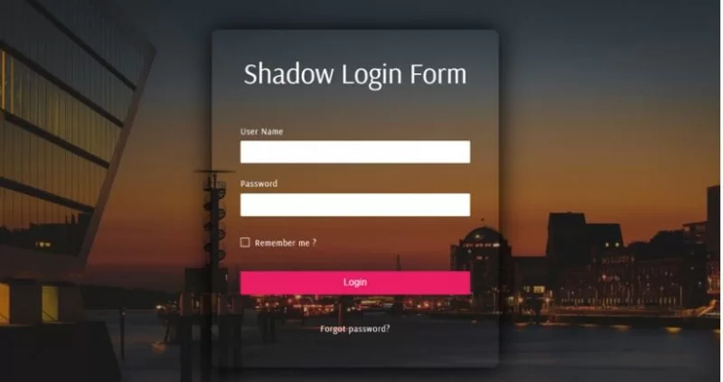 Formulário de login sombra