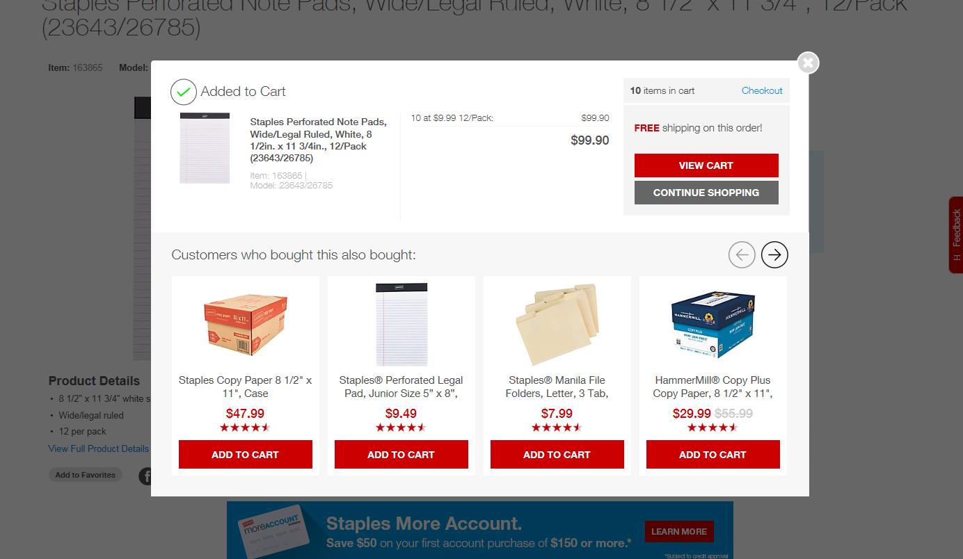 25 Staples popup for upselling - Ecommerce CRO Marketing Lessons from Ecommerce Giants