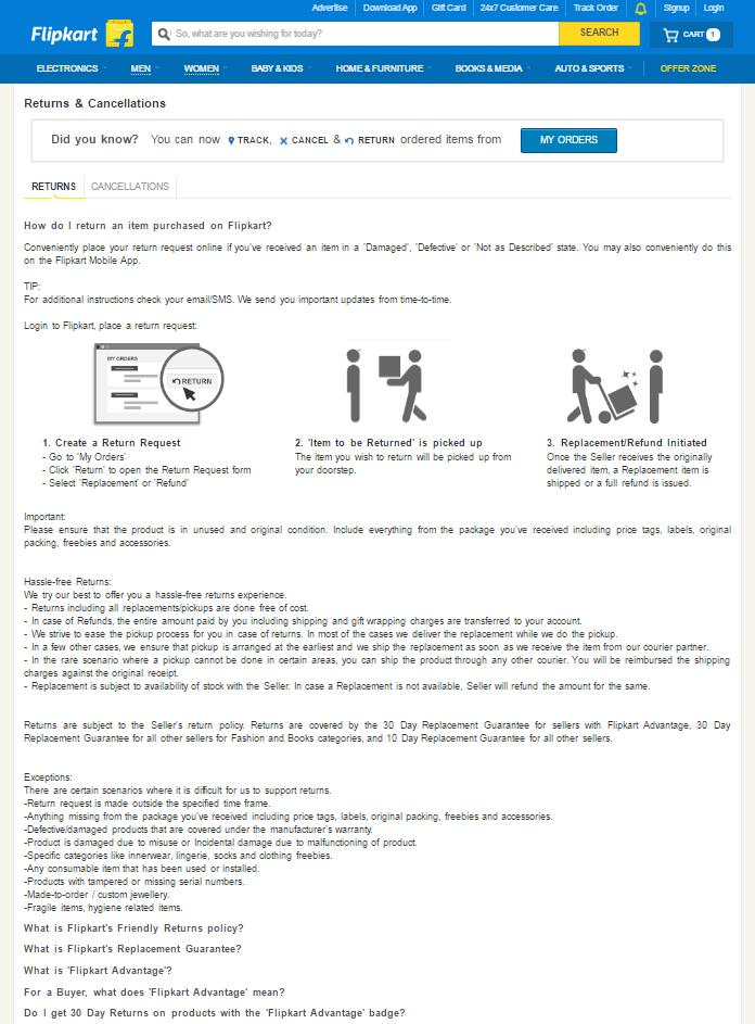 36 Flipkart detailed return policy - Ecommerce CRO Marketing Lessons from Ecommerce Giants