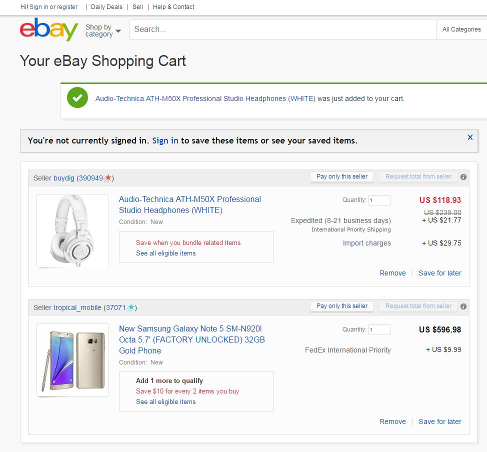 7 eBay upselling on the cart page - Ecommerce CRO Marketing Lessons from Ecommerce Giants