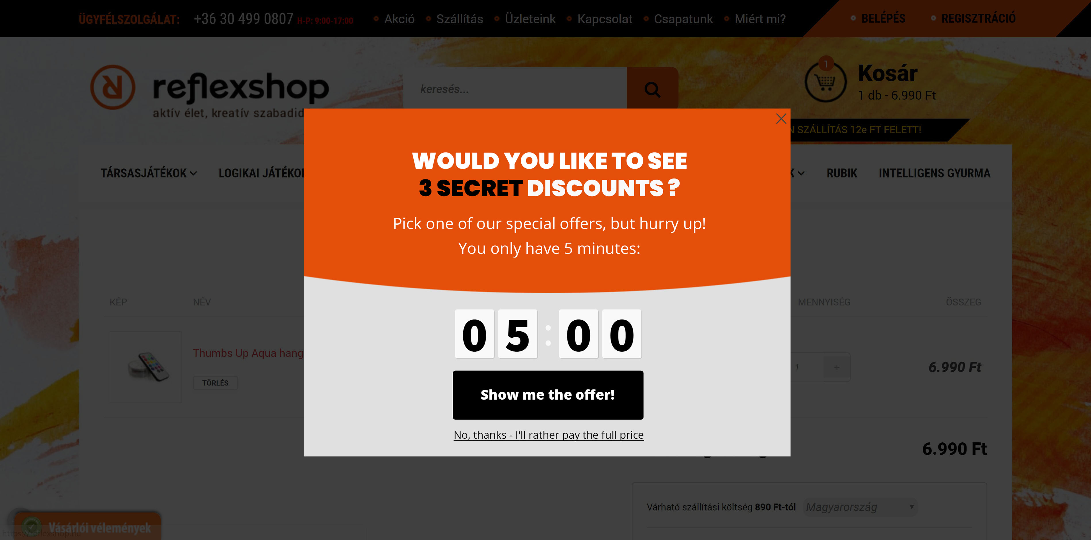 reflexshop popup angol - How Reflexshop doubled its orders with cart abandonment campaigns?