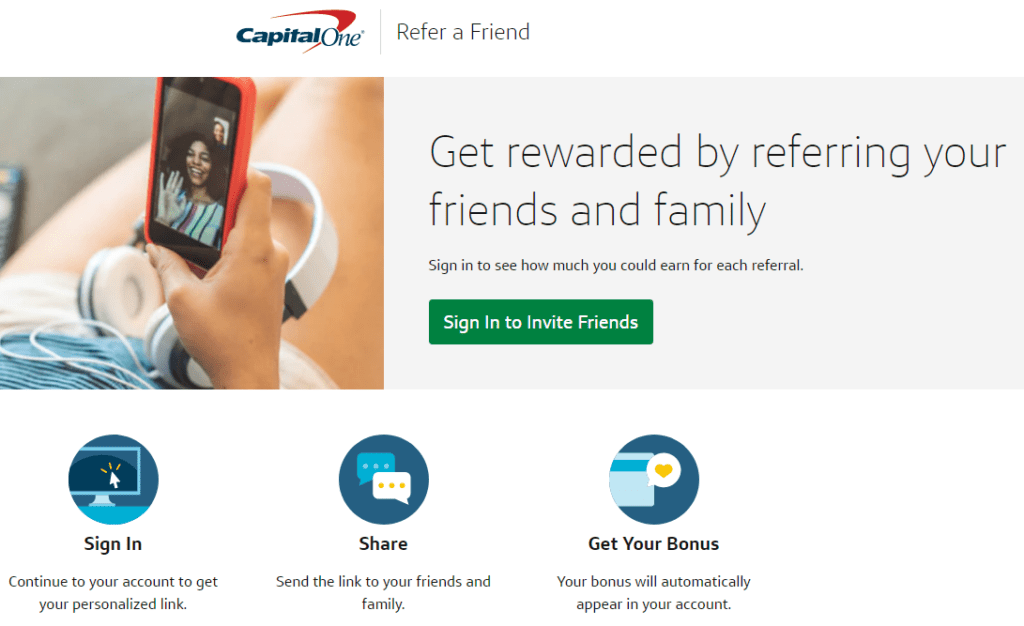 Screenshot of Capital One referral program page