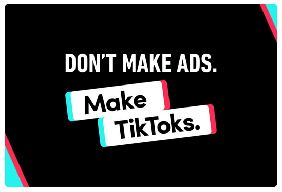 TikTok marketing "Non fare pubblicità. Crea TikTok".