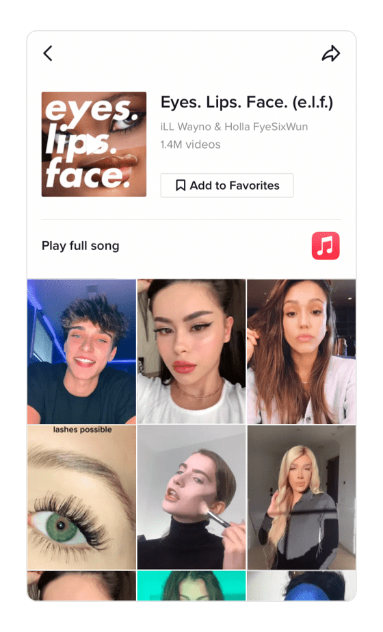 Capture d'écran des sons TikTok Yeux Lèvres Visage