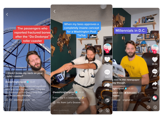 3 captures d'écran des TikToks du Washington Post