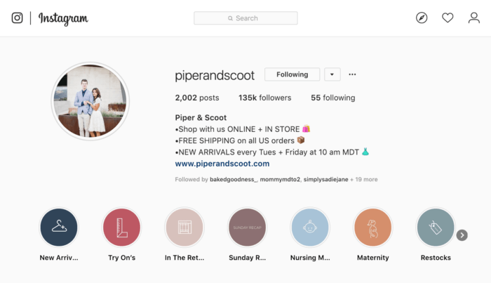 Penggunaan Sorotan Cerita Instagram oleh Piper dan Scoot