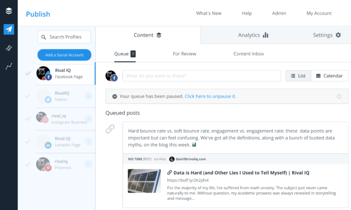 Dashboard in Buffer, unserem bevorzugten kostengünstigen Social-Media-Management-Tool