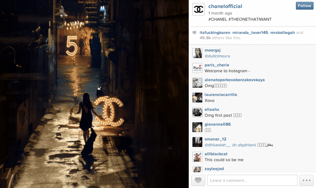 โพสต์ Instagram จาก Chanel ที่ไม่มีคำพูดใดๆ มีแต่หญิงสาววิ่งไปตามตรอกมืดๆ แฮชแท็กไม่ปฏิบัติตามแนวทางปฏิบัติที่ดีที่สุดสำหรับแฮชแท็กของ Instagram