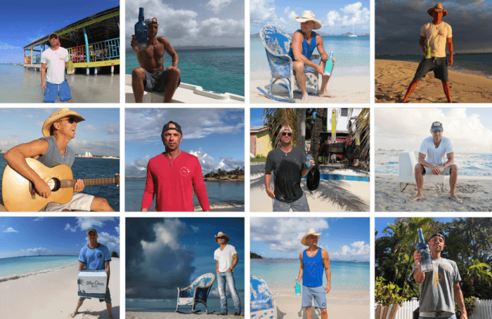 12 post di Blue Chair Bay Rum con Kenny Chesney sulla spiaggia