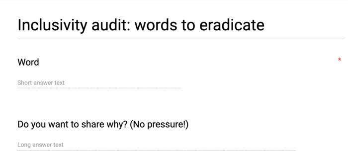 示例包容性語言 Google 表單