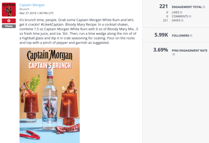 Post su Pinterest di Captain Morgan su un cocktail Bloody Mary