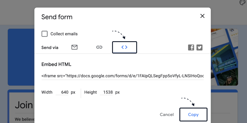 Kopieren Sie den Google Forms-Code