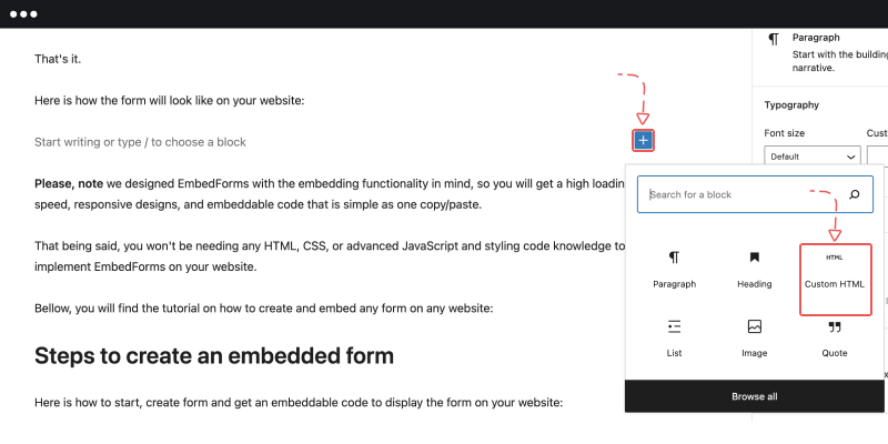 masukkan blok HTML di posting WordPress