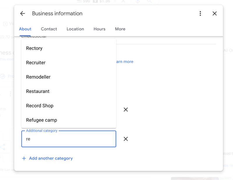 aggiungi più categorie in Google My Business