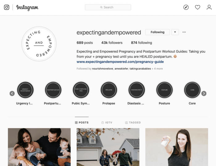 Engaged and EmpoweredのInstagramプロフィールには、ブランドの信頼を高めるための無料のリソースが満載です。