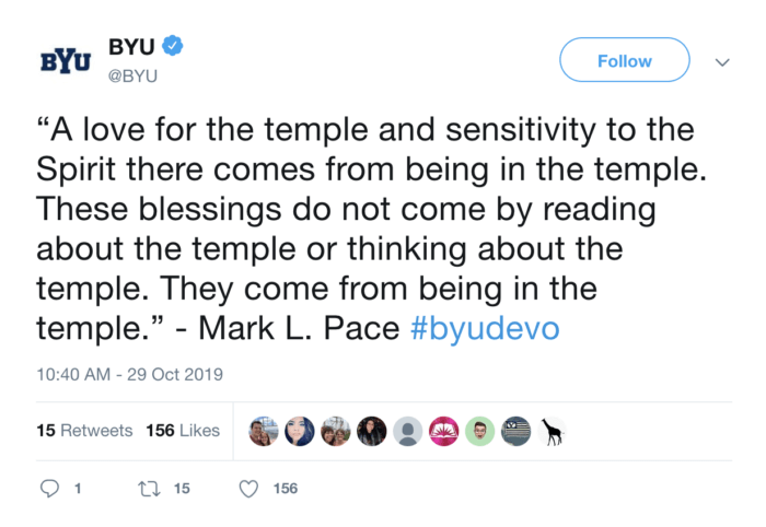 Un tweet dévotionnel de l'Université Brigham Young