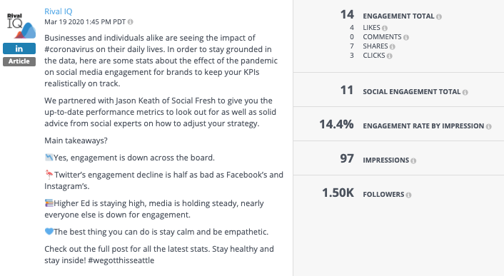 mise à jour de la page de l'entreprise rival iq linkedin