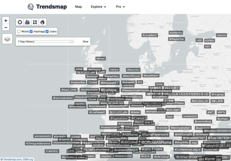 Trendsmap 소셜 미디어 콘텐츠 생성 도구로 인기 있는 해시태그 추적