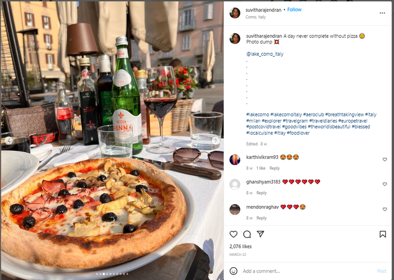 Instagramの投稿のアイデアの一部として地元の料理に関する投稿をフィードする