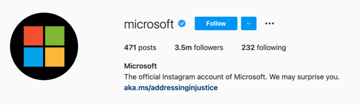 Biografia Microsoft Instagram