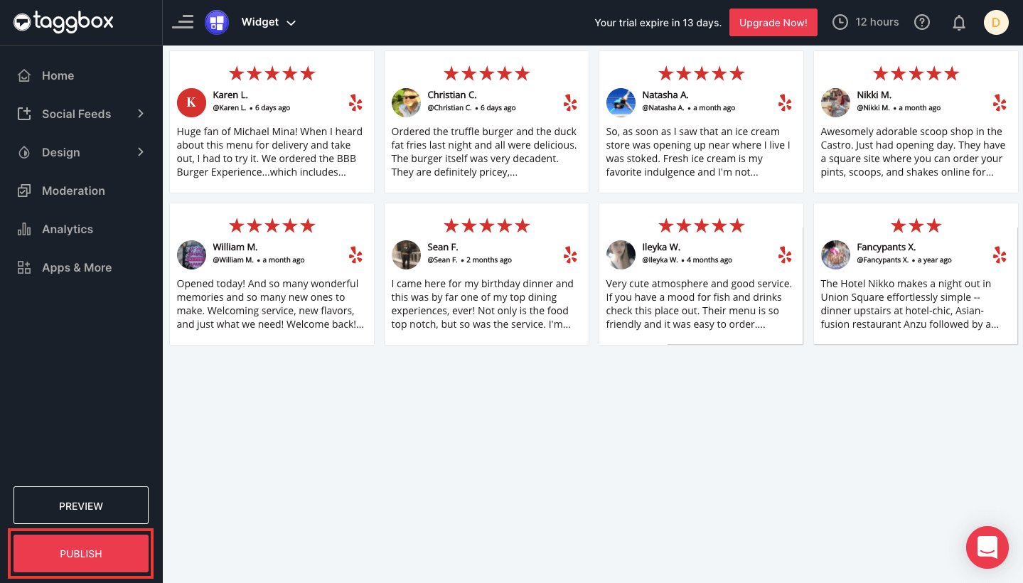 تضمين أداة مراجعة Yelp على موقع الويب