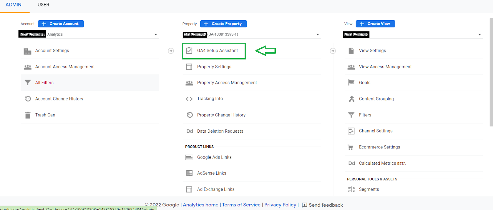 Vaya a Configuración de propiedades para configurar GA4