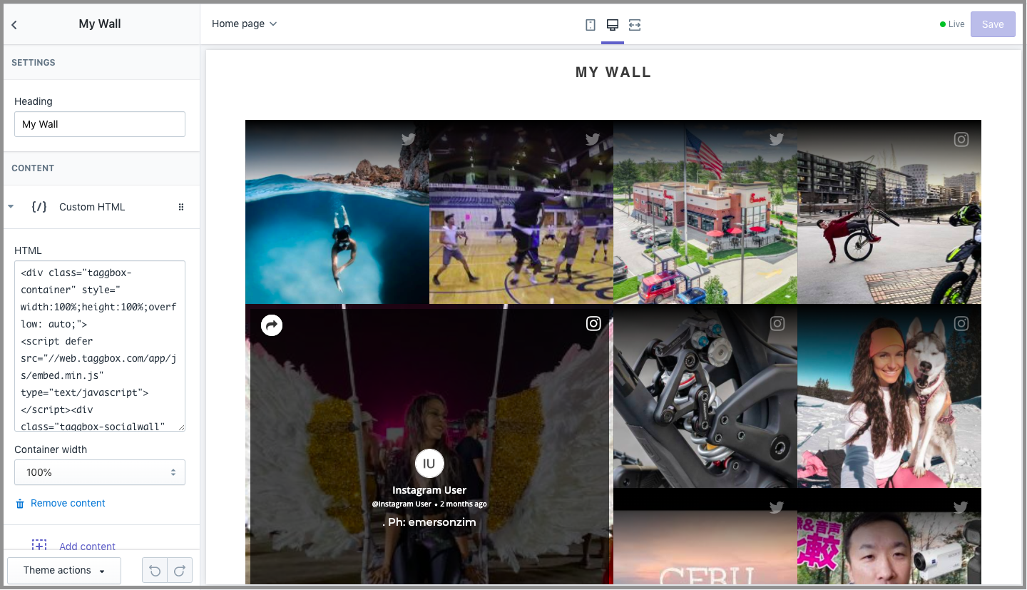 incorporar feed do instagram no shopify