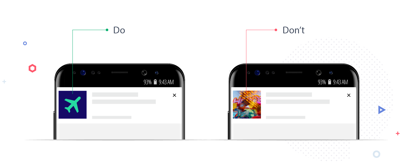 Diagramm, das zeigt, dass in der Push-Werbung einfache Symbole besser konvertieren als Bilder von echten Menschen