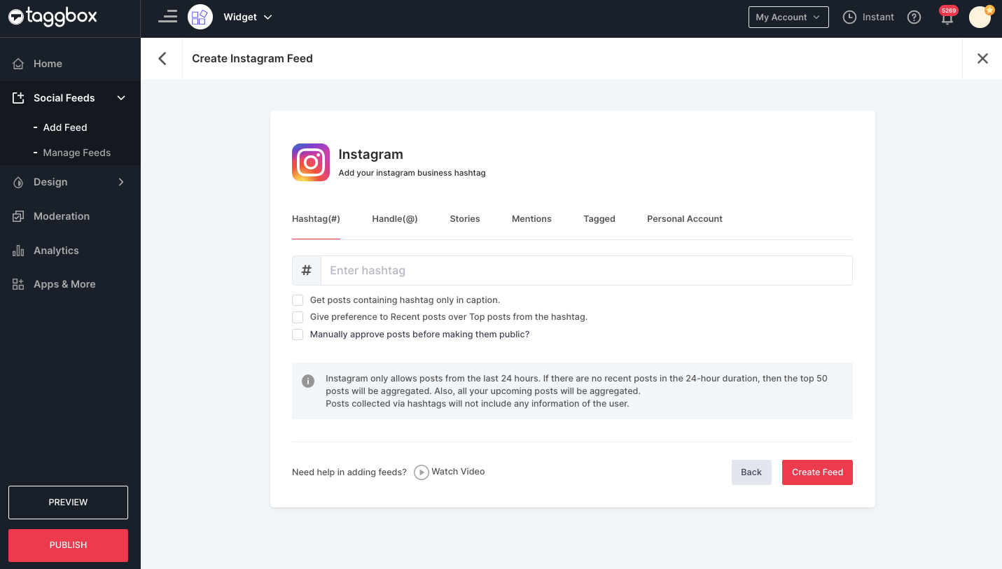 feed instagram pe site