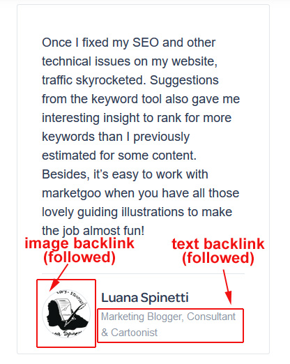 cara membangun tautan untuk SEO - testimonial saya di situs marketgoo, menyoroti backlink