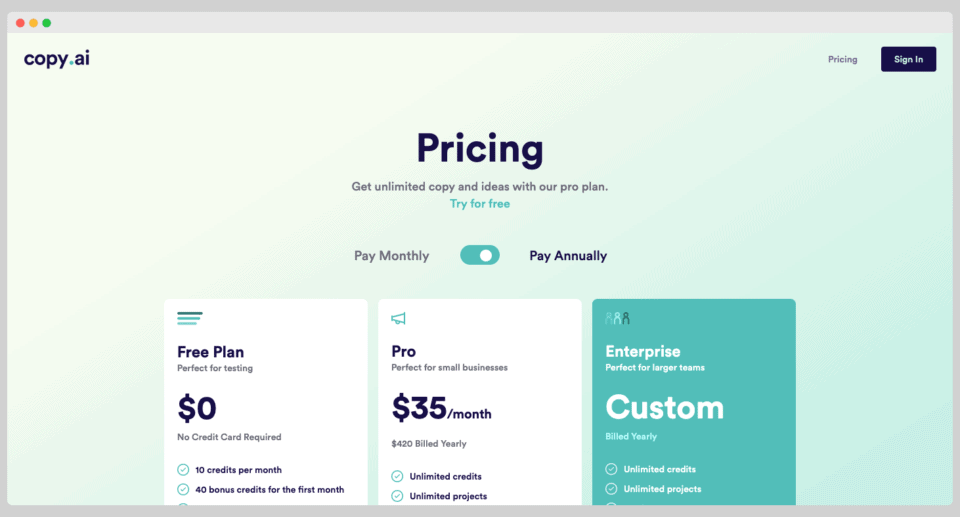 copy ai pricing