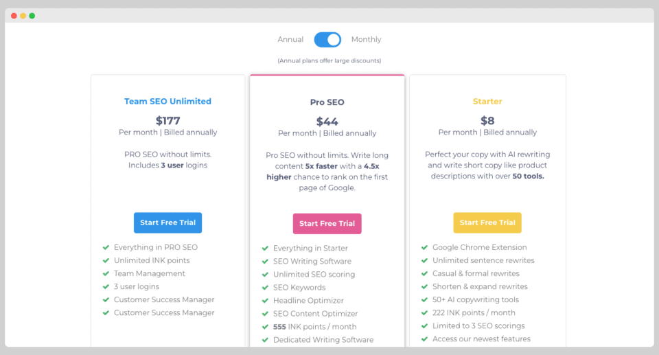 ink pricing plans