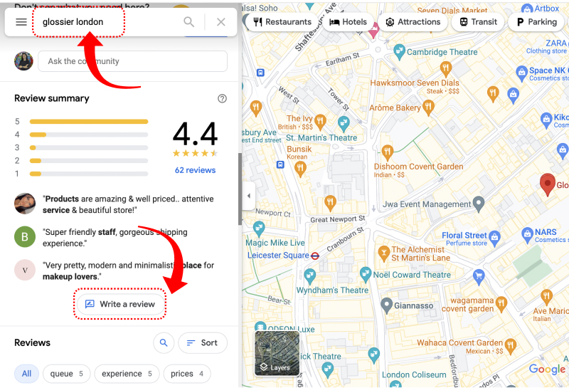 Google maps desktop lascia una recensione