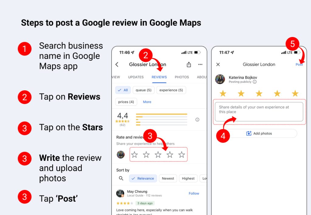 passaggi per scrivere una recensione su Google Maps