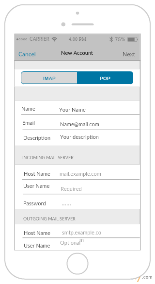 Mockup del server di posta iPhone