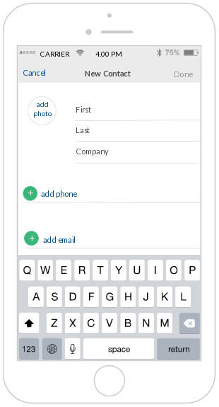 Add New Contact Window Mockup (Click on the image to modify online)