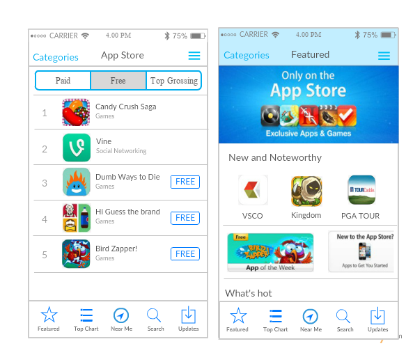 Mockup dell'App Store per iPhone