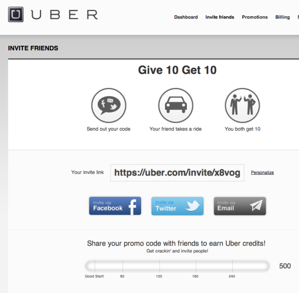 Page de destination Uber