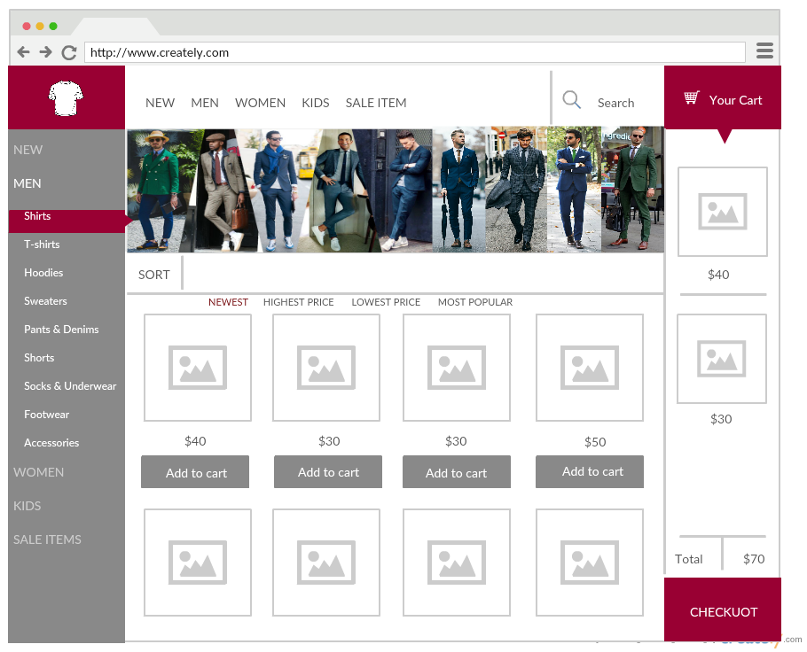 Template Mockup UI dari Toko Web- Keranjang Belanja