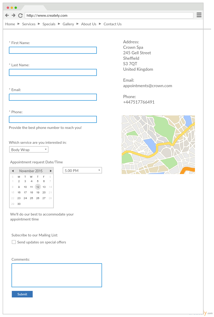 Template Mockup UI dari Formulir Kontak Situs Web