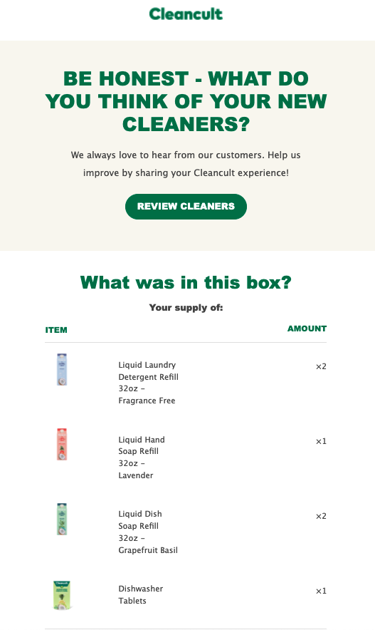 e-mails automatizados pós-compra cleancult