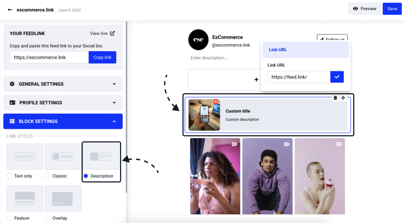 opções de personalização de links no link na bio