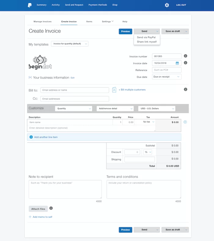 โปรแกรมสร้างใบแจ้งหนี้ PayPal