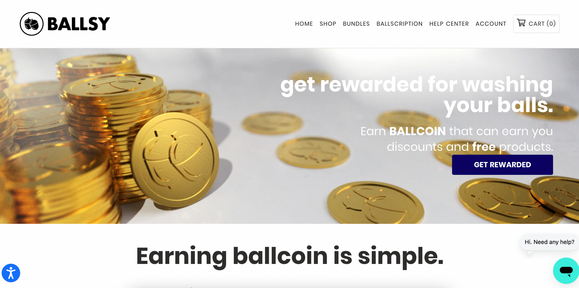 Comment expliquer mon programme de fidélité à mes clients ? - capture d'écran du programme ballsy ballcoin avec le texte disant "gagner du ballcoin est simple"