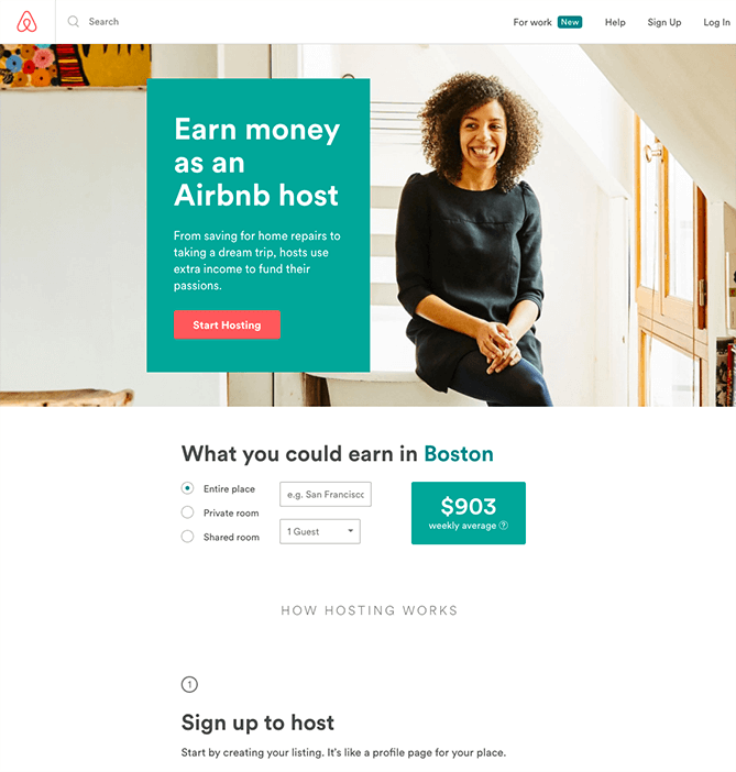 exemple de page de destination airbnb