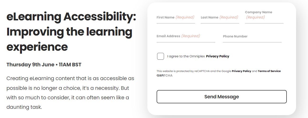 Captura de tela do webinar da Omniplex sobre como melhorar a acessibilidade para cursos de eLearning